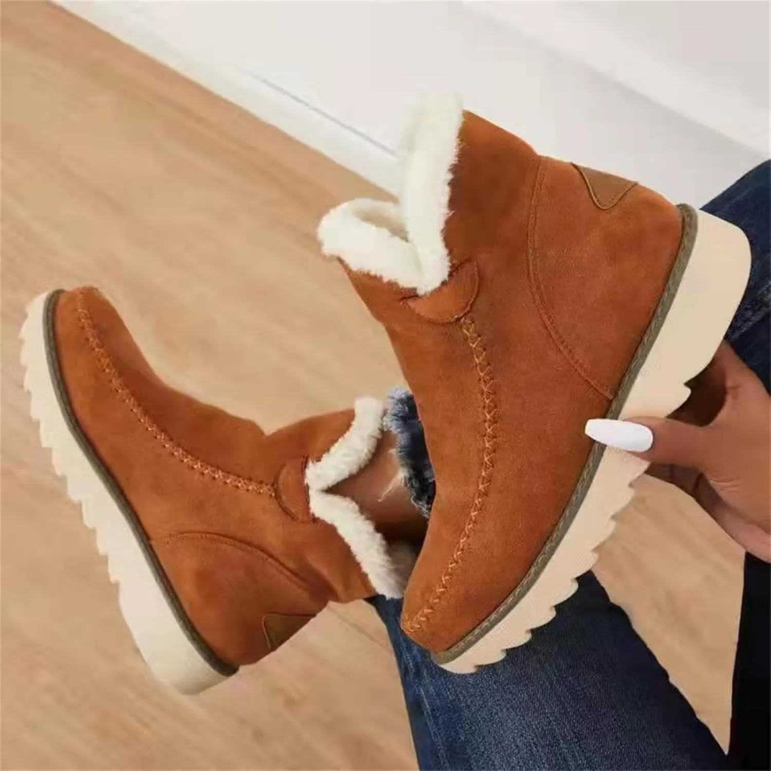 Ladmiple Snow Boots For Women 2023 Trendy Winter Boots Faux Fur Lined Slip On Ankle Booties Fashion Warm Outdoor Walking Shoe