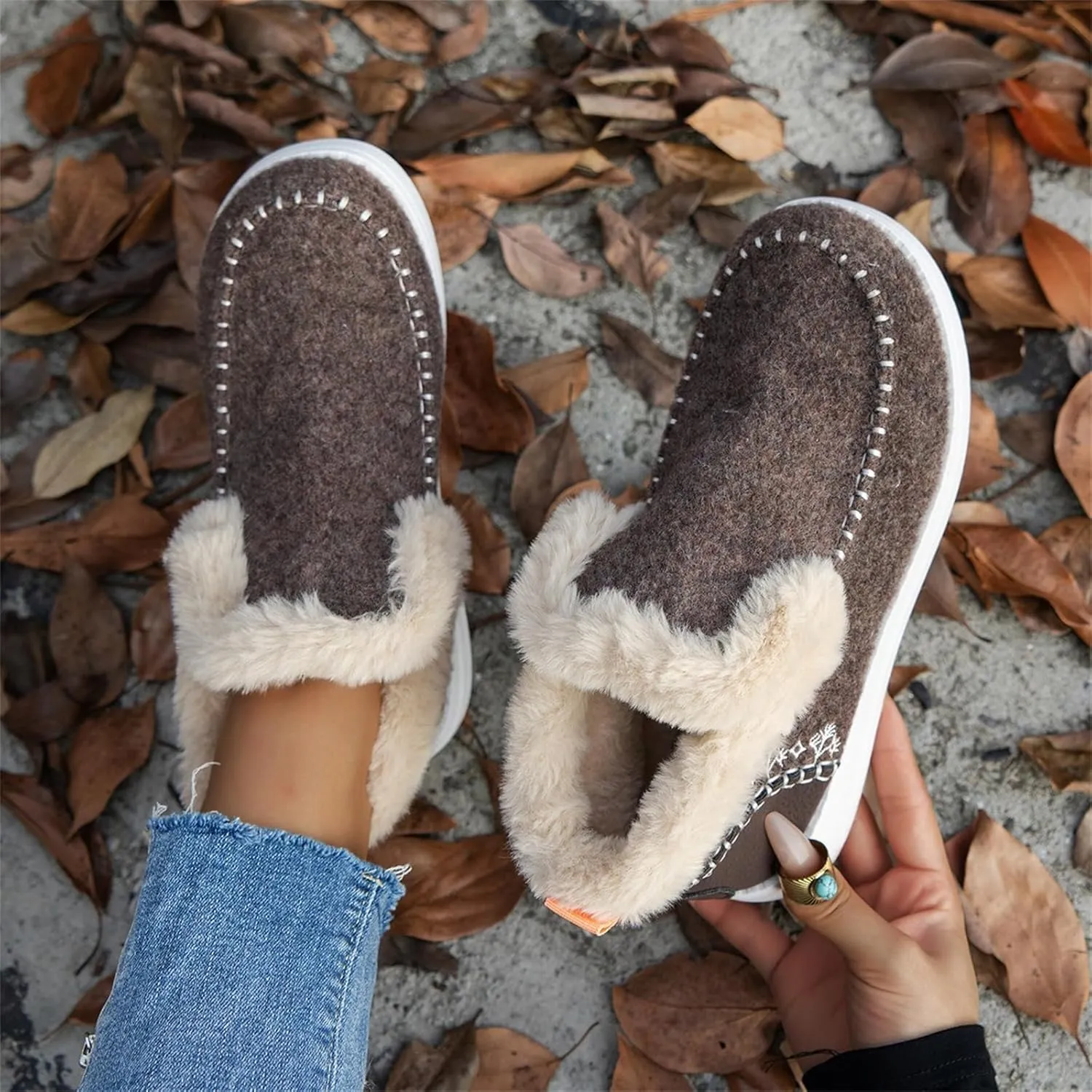 Ladmiple Winter Boots For Women 2024 Dressy Warm Fur Lined Snow Boots Short Ankle Booties Slip On Comfortable Loafers Shoes