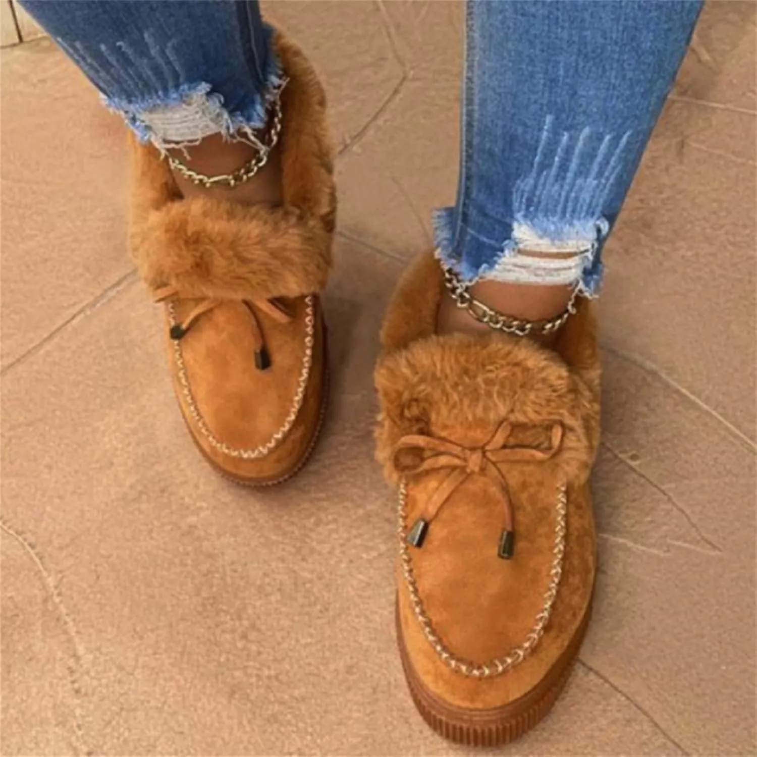 Ladmiple Winter Boots For Women 2024 Fashion Snow Warm Ankle Booties Comfortable Slip On Fur Lined Walking Winter Shoes