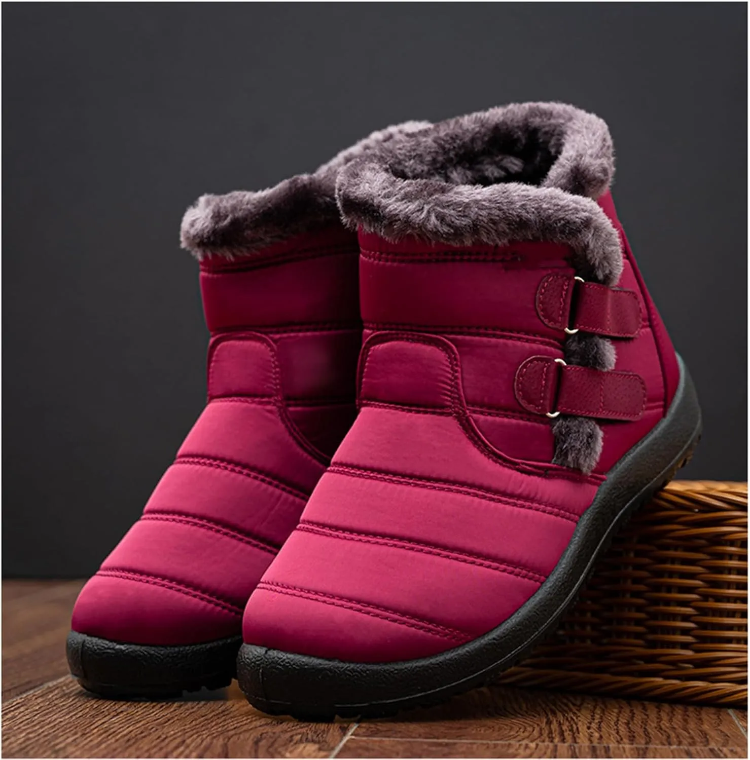 Ladmiple Winter Boots For Women Waterproof Snow Cute Ankle Booties Fur Lined Warm Slip On Outdoor Comfortable Walking Shoes