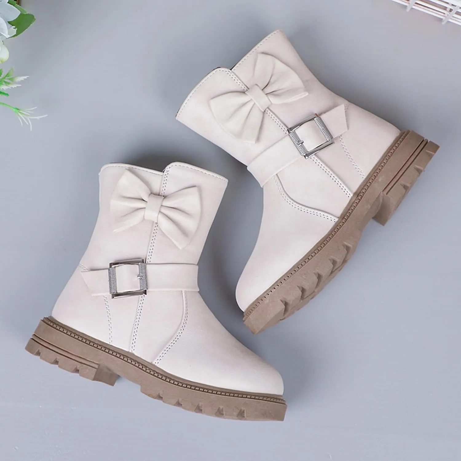Little Girls Boots Cute Bowknot Dress Boots Anti Slip Low Heel Boots Fashion Comfortable Motorcycle Riding Boots