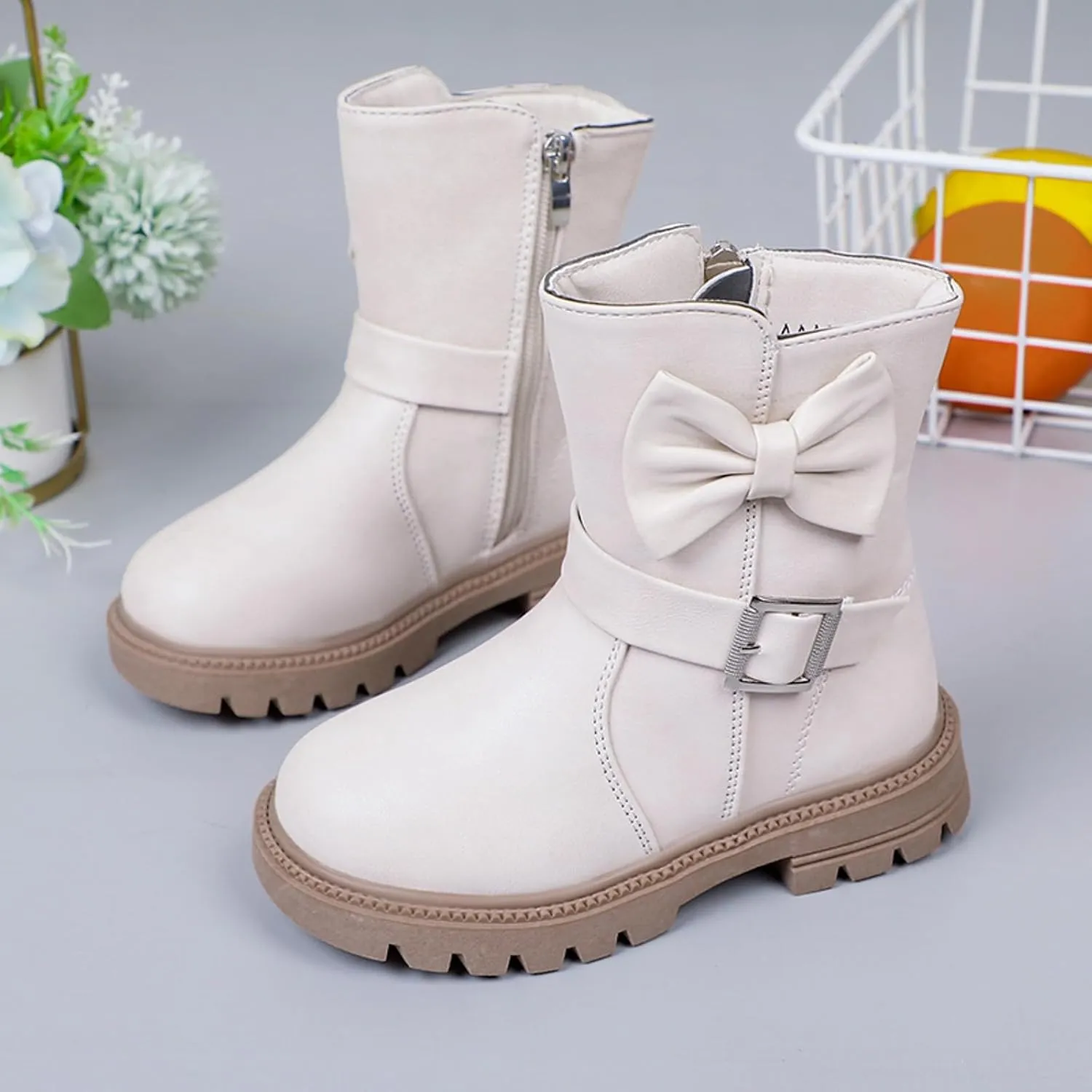 Little Girls Boots Cute Bowknot Dress Boots Anti Slip Low Heel Boots Fashion Comfortable Motorcycle Riding Boots