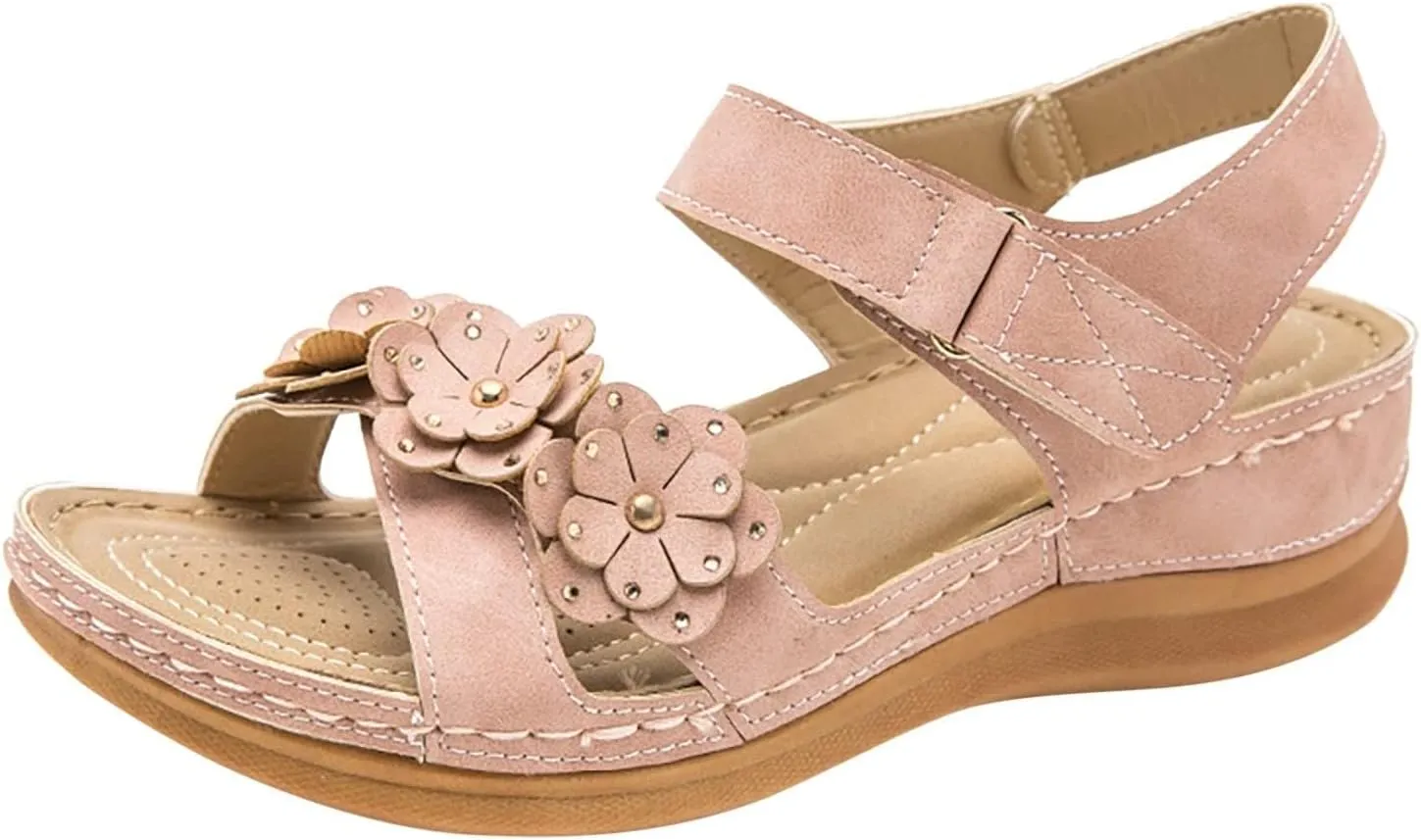 Memory Foam Sandals for Women Arch Support Comfortable Summer Platform Casual Flower Wedge Sandal with Adjustable Hook Loop Sandals for Women Orthopedic Shoes Dressy Casual Walking Sandal