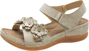 Memory Foam Sandals for Women Arch Support Comfortable Summer Platform Casual Flower Wedge Sandal with Adjustable Hook Loop Sandals for Women Orthopedic Shoes Dressy Casual Walking Sandal