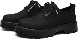 Men's Leather Platform Penny Oxfords Classic Round Toe Comfort Slip On Heightening Chunky Heel Lug Sole Soft Sole Dress Derby Shoes for Work Office Business