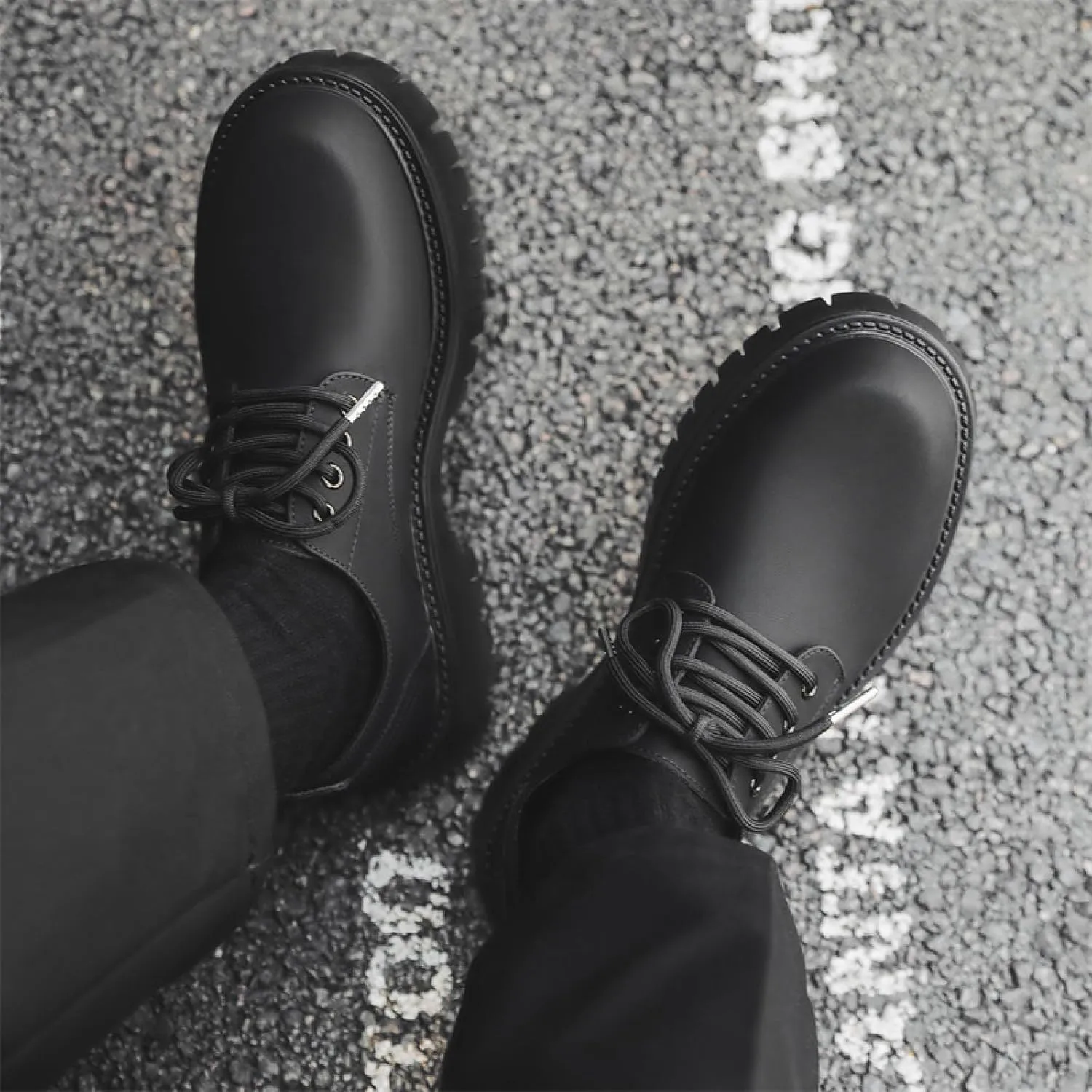 Men's Leather Platform Penny Oxfords Classic Round Toe Comfort Slip On Heightening Chunky Heel Lug Sole Soft Sole Dress Derby Shoes for Work Office Business