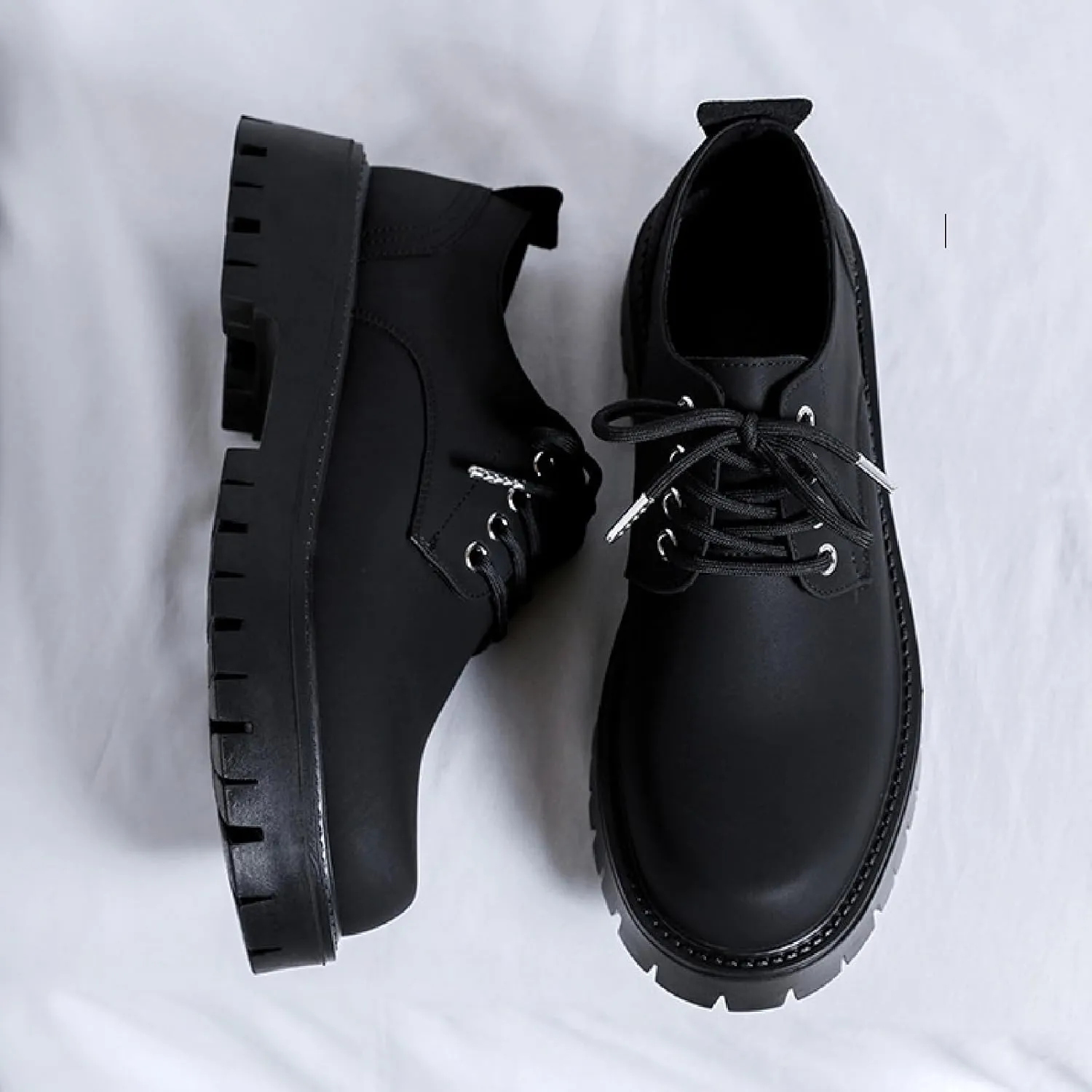 Men's Leather Platform Penny Oxfords Classic Round Toe Comfort Slip On Heightening Chunky Heel Lug Sole Soft Sole Dress Derby Shoes for Work Office Business