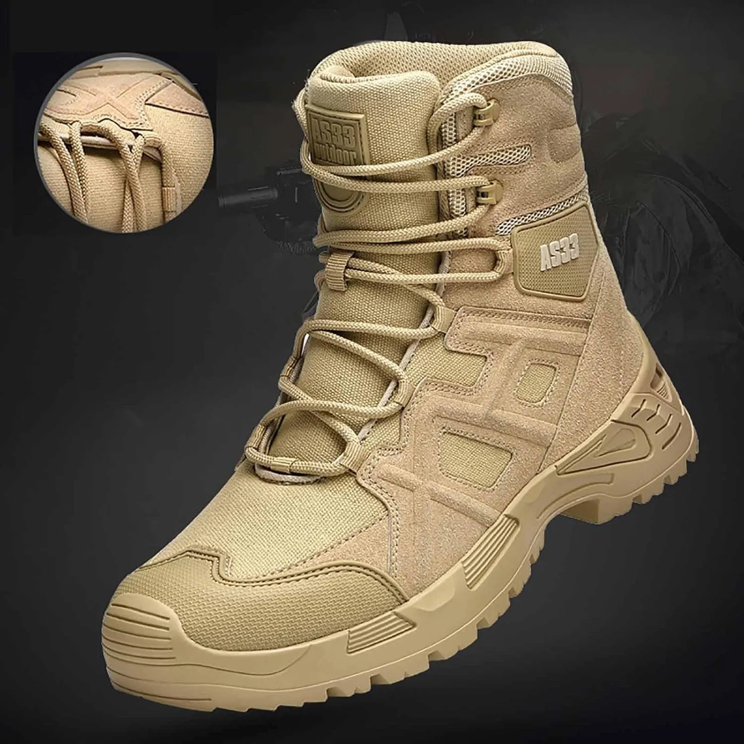 Men's Tactical Boots, Men's Military Tactical Boots, Durable Suede Leather Military Work Boots, Waterproof Hiking Work Boots, Lightweight Military Boots, Breathable Desert Boots