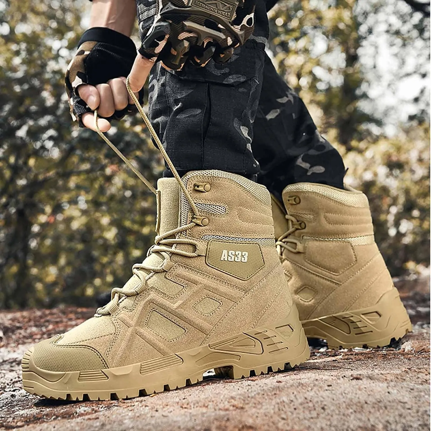 Men's Tactical Boots, Men's Military Tactical Boots, Durable Suede Leather Military Work Boots, Waterproof Hiking Work Boots, Lightweight Military Boots, Breathable Desert Boots