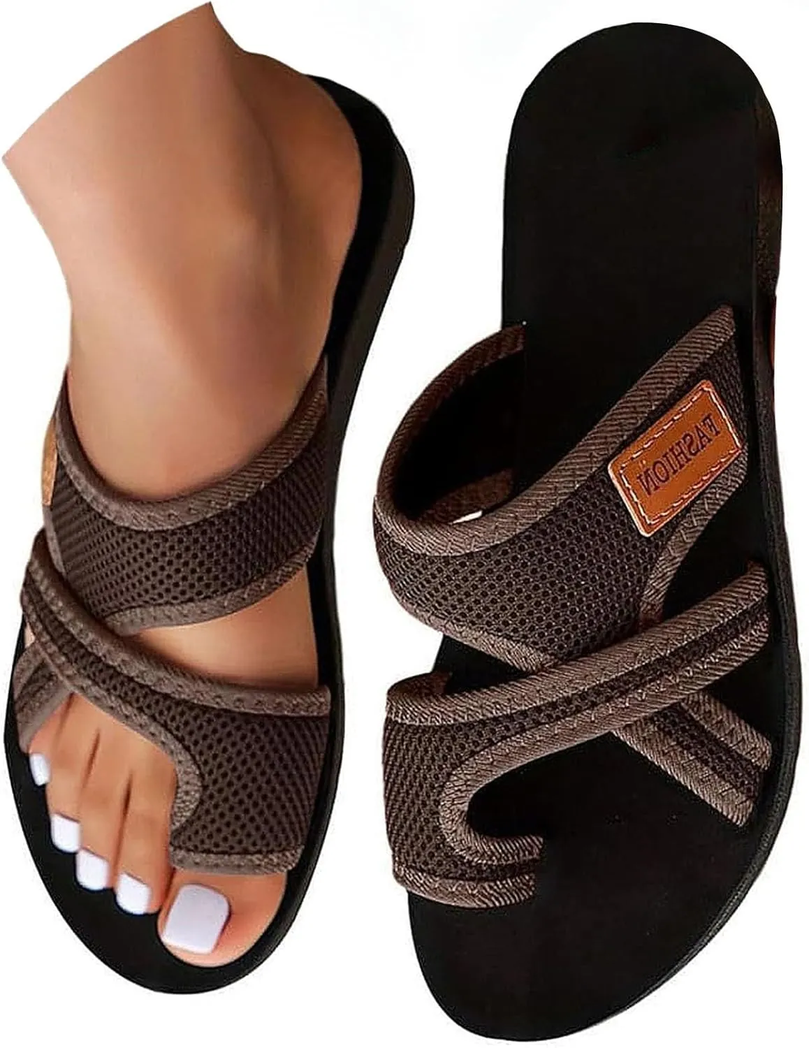 Mesh Sandals for Women,Breathable Mesh Flip Flops,Comfortable Open Toe Slippers Wide Width Beach Slip On Shoes with Arch Support Women's Orthopedic Flat Sandals 2025 Vacation Summer Slippers