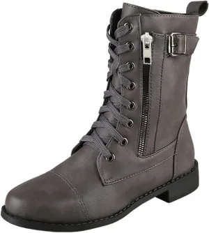 Mid Calf Side Zipper Boots for Women Leather Lace upFashion Boots Mid Calf Chunky Heels Lace up Side Zipper Fashion