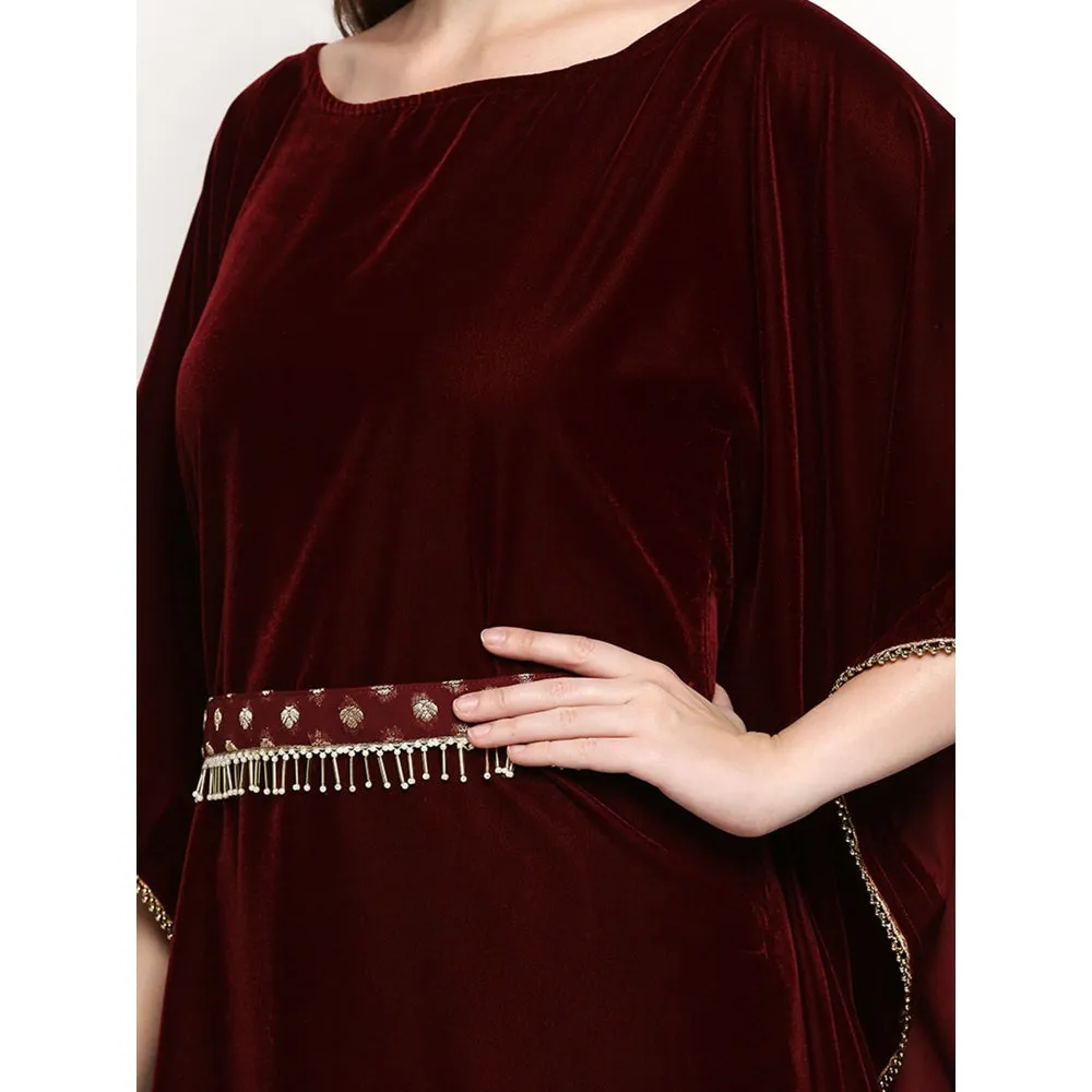 Monk & Mei Nuuh -Kaftan With Belt-Maroon (Set Of 2)