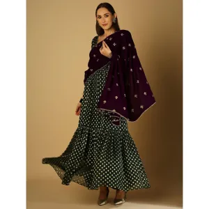 Monk & Mei Reah-Anarkali With Dupatta-Green (Set Of 2)