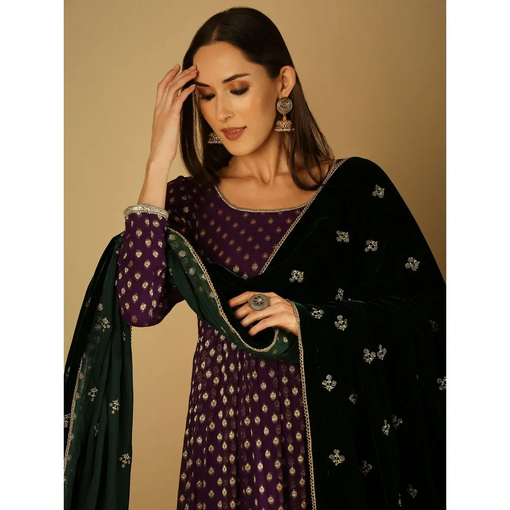 Monk & Mei Reah-Anarkali With Dupatta-Violet (Set Of 2)