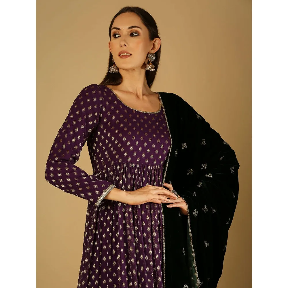 Monk & Mei Reah-Anarkali With Dupatta-Violet (Set Of 2)