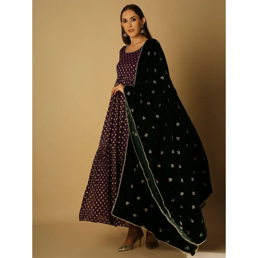 Monk & Mei Reah-Anarkali With Dupatta-Violet (Set Of 2)