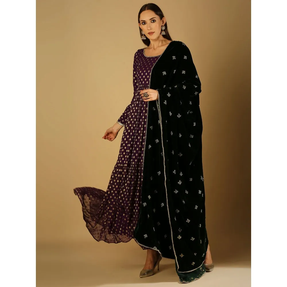 Monk & Mei Reah-Anarkali With Dupatta-Violet (Set Of 2)