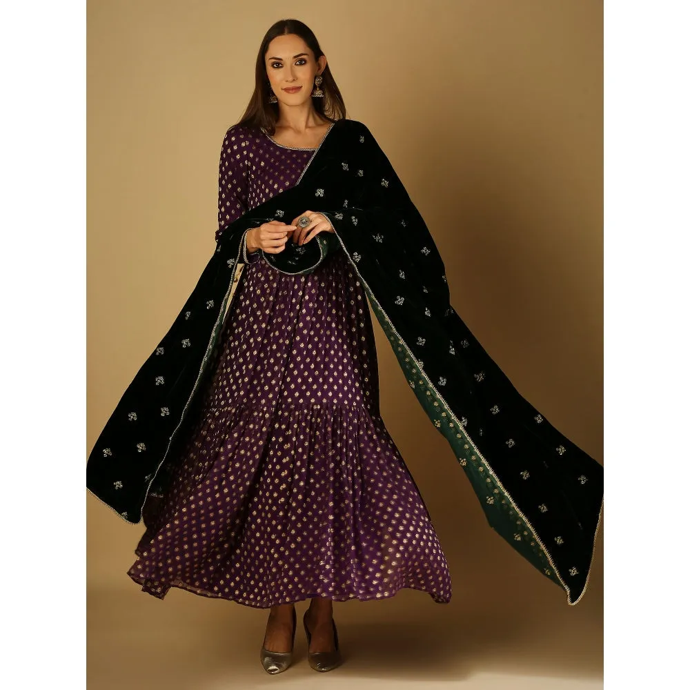 Monk & Mei Reah-Anarkali With Dupatta-Violet (Set Of 2)