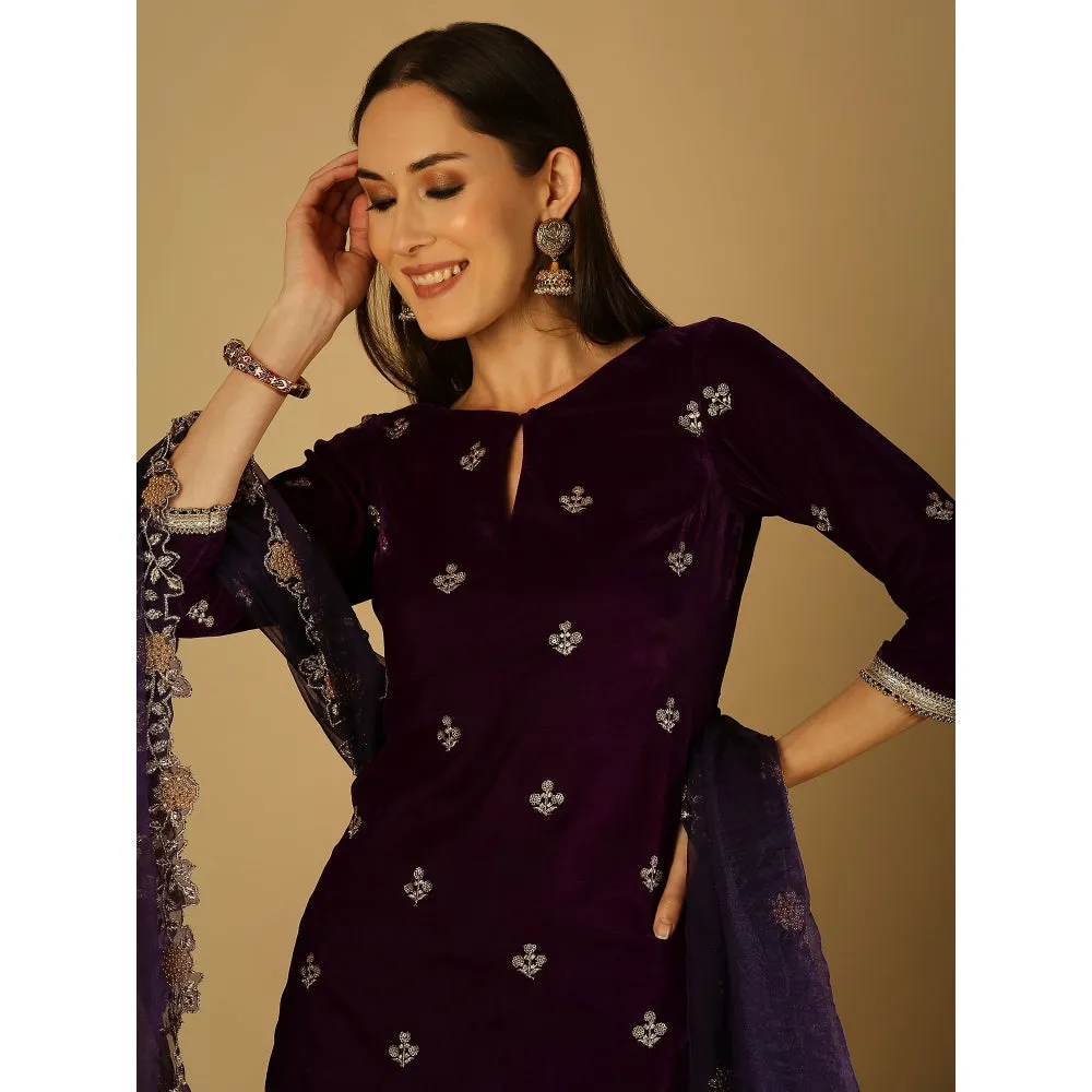 Monk & Mei Ruhani-Kurta Palazzo Dupatta - Violet (Set Of 3)