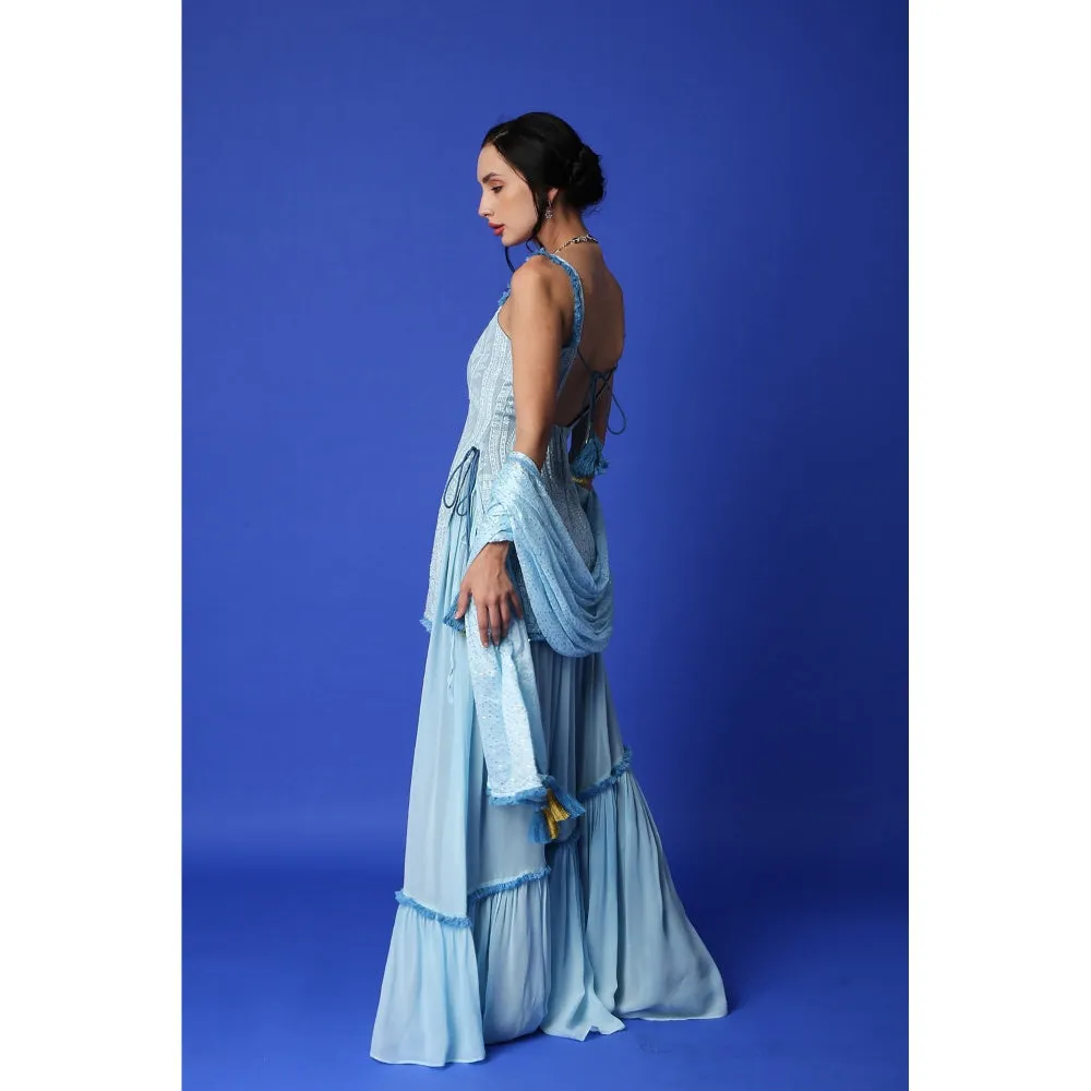 MONK & MEI Sharmila Chikankari Kurta & Lehenga Skirt - Ice Blue