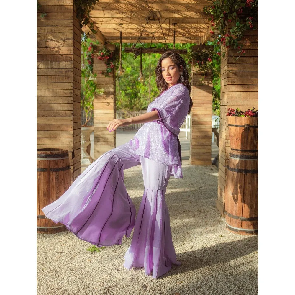 MONK & MEI Suraiya Chikankari Kaftan and Sharara (Set of 3)