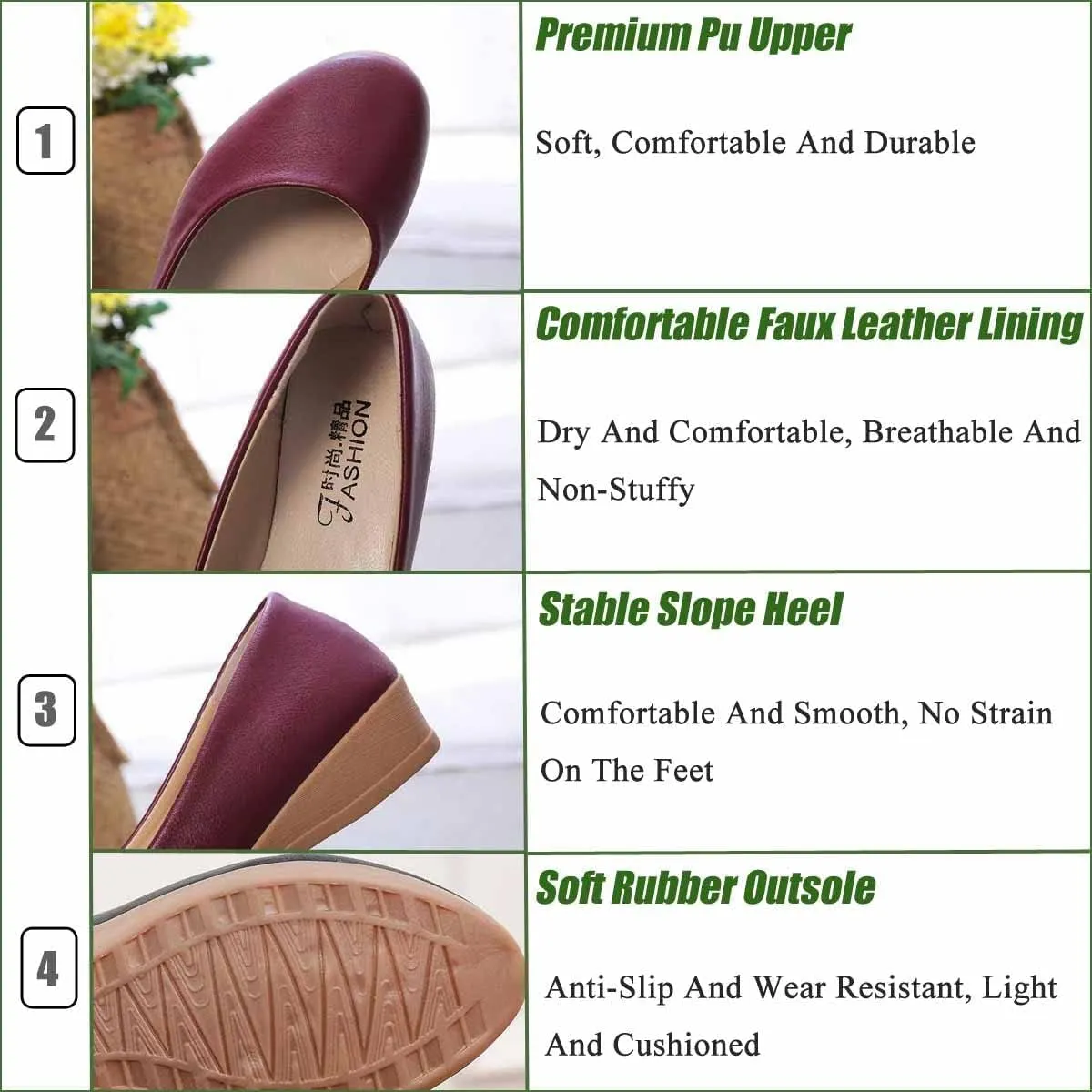 MSYINGL Women's Wedge Pumps,Leather Low Heeled Round Toe Wedge, Slip on Dress Pumps Shoes,Work Casual Walking Shoes