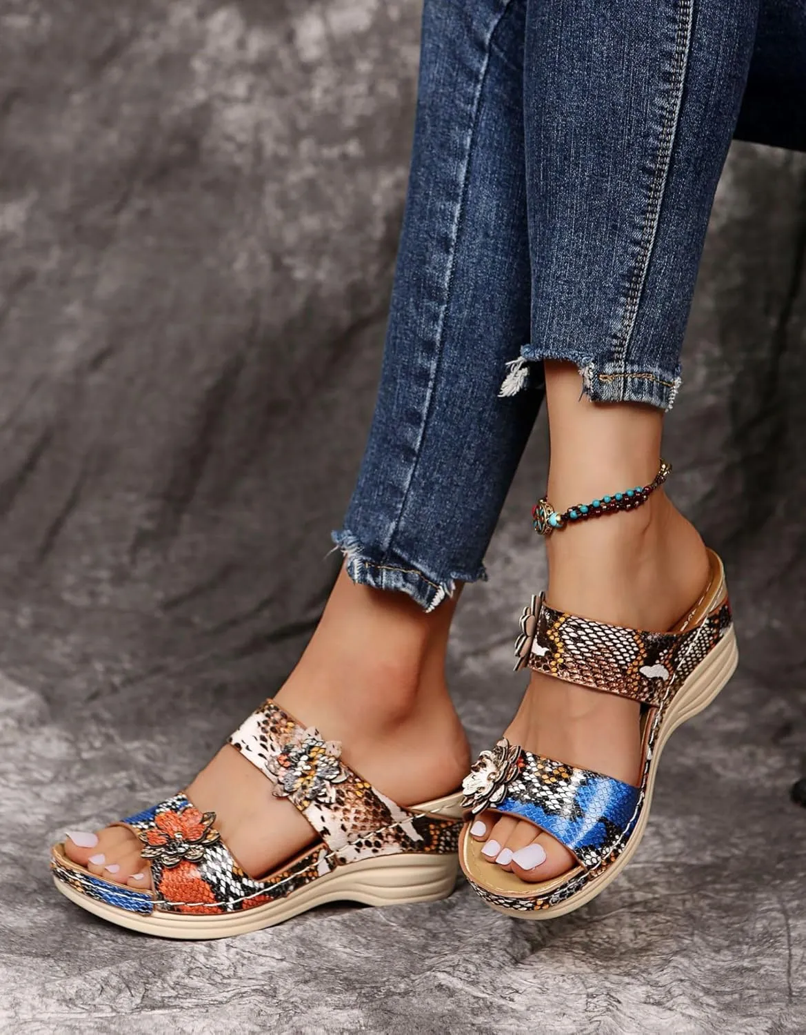 Orthopedic Sandals for Women Wide Width Arch Support Walking Slippers Leopard Anti-Slip Comfortable Wedge Sandals Open Toe Slingback Supportive Orthotic Breathable Lightweight Beach Slipper