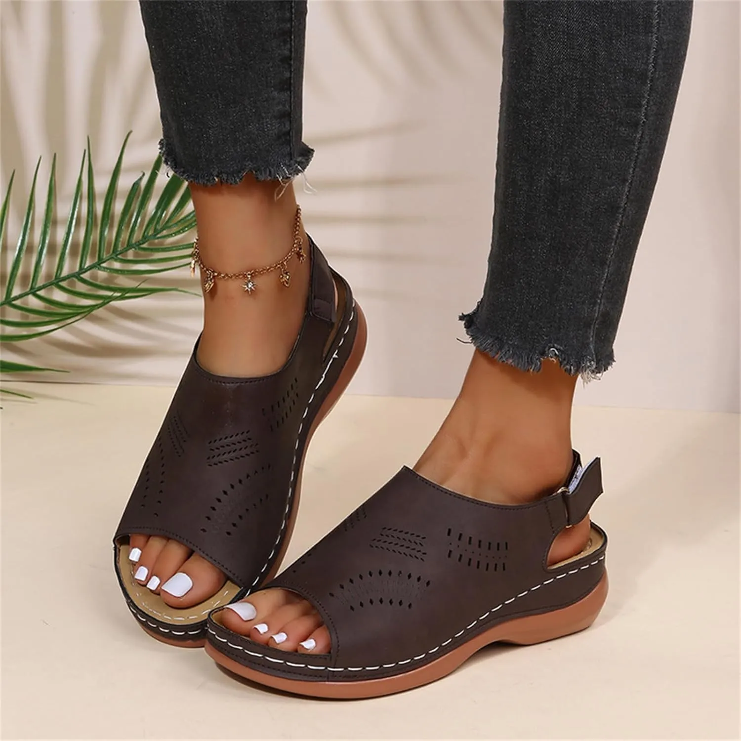 Orthopedic Sandals for Women, Women Summer Comfortable Arch Support Wedge 2025 Summer Open Toe Dressy Platform Sandal Shoes Low Platform Ankle Strap Walking Flip Flops