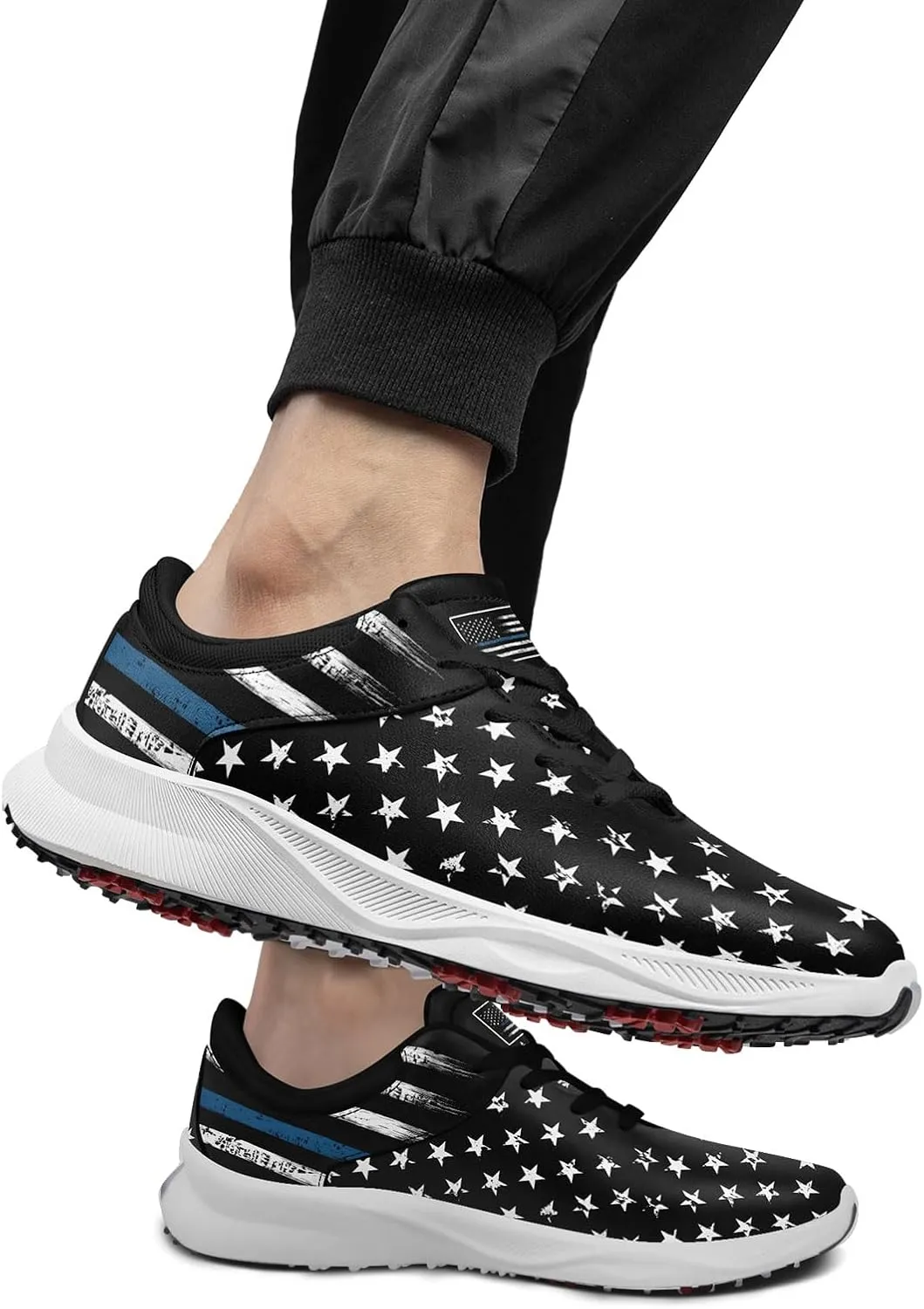 Patriotic Spikeless Golf Shoes for Men, Women's Breathable Golf Sneakers with American Flag Designs Sports Walking Footwear