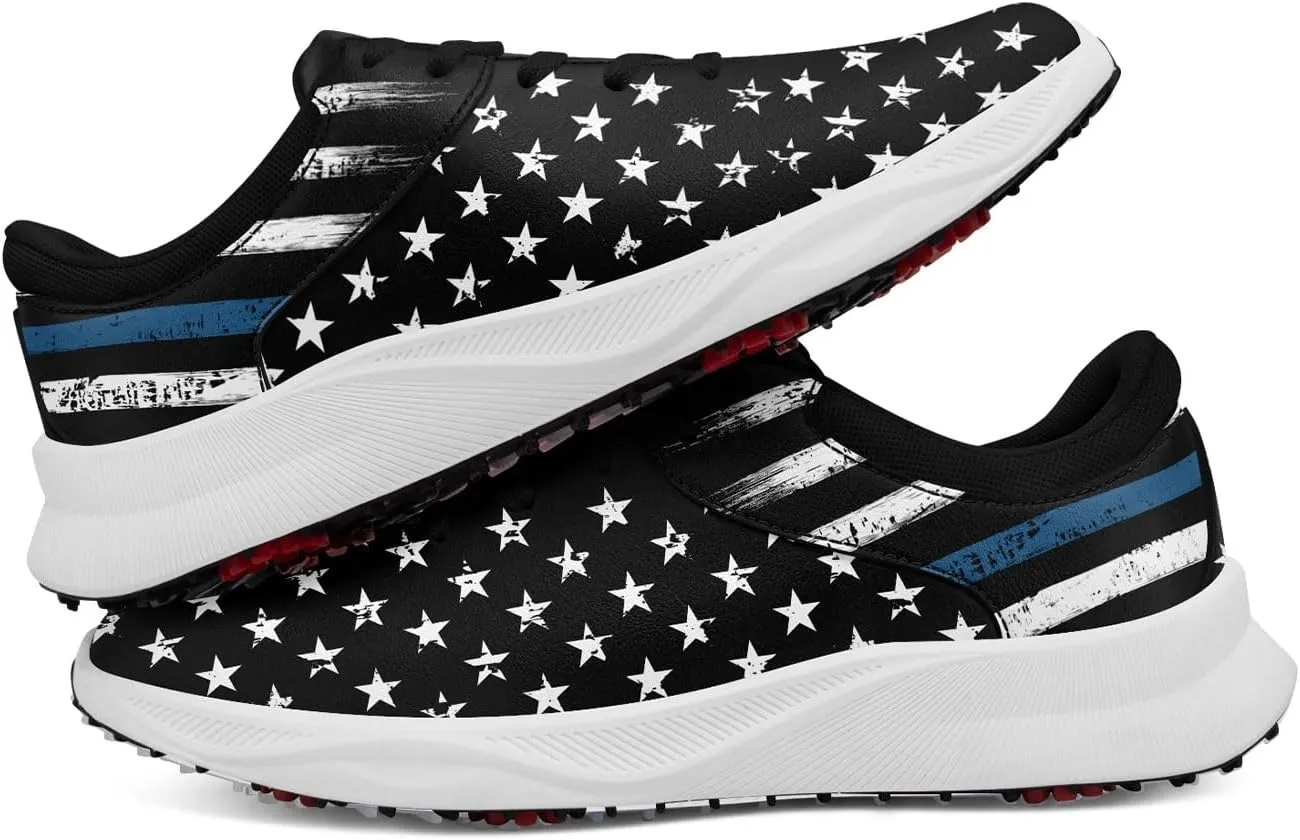 Patriotic Spikeless Golf Shoes for Men, Women's Breathable Golf Sneakers with American Flag Designs Sports Walking Footwear