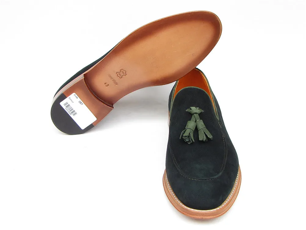 Paul Parkman Men's Tassel Loafer Green Suede Shoes (Id#087)