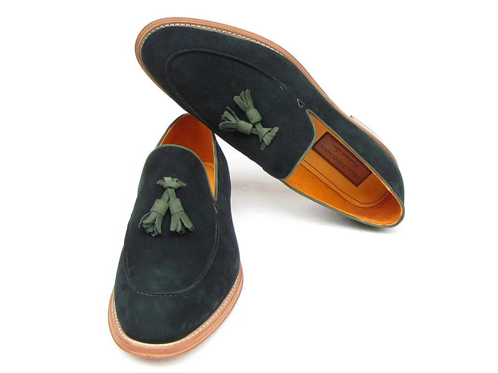 Paul Parkman Men's Tassel Loafer Green Suede Shoes (Id#087)