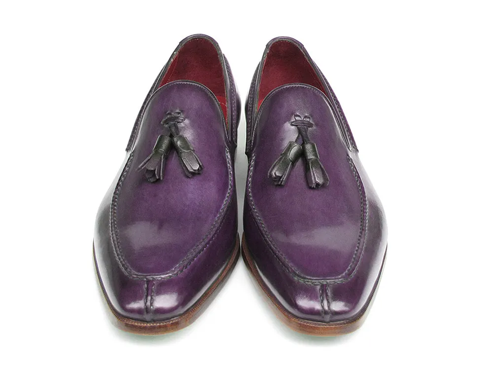 Paul Parkman Men's Tassel Loafer Purple Hand Painted Leather Shoes (Id#083)