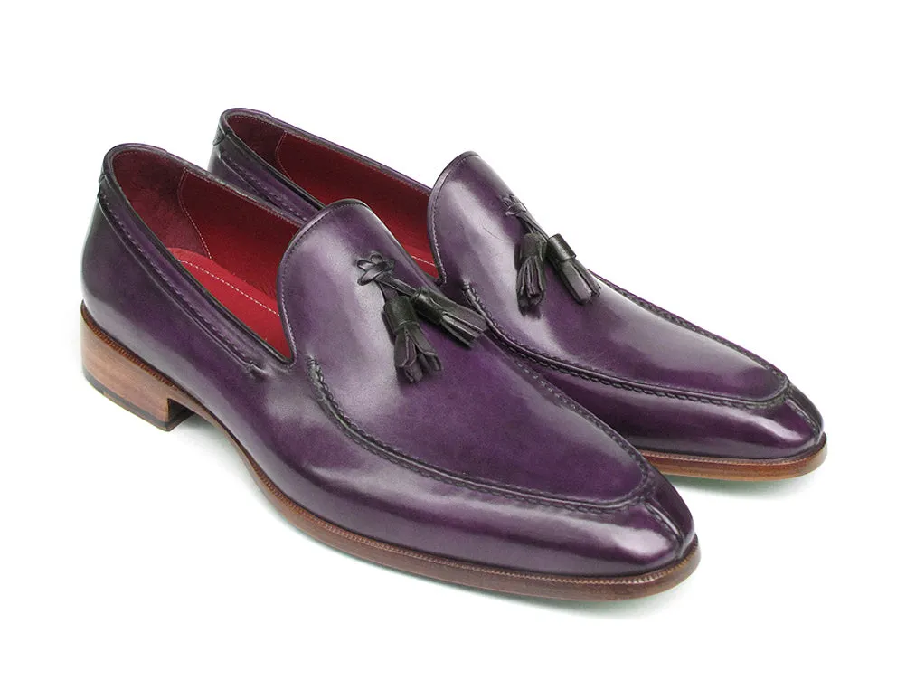 Paul Parkman Men's Tassel Loafer Purple Hand Painted Leather Shoes (Id#083)
