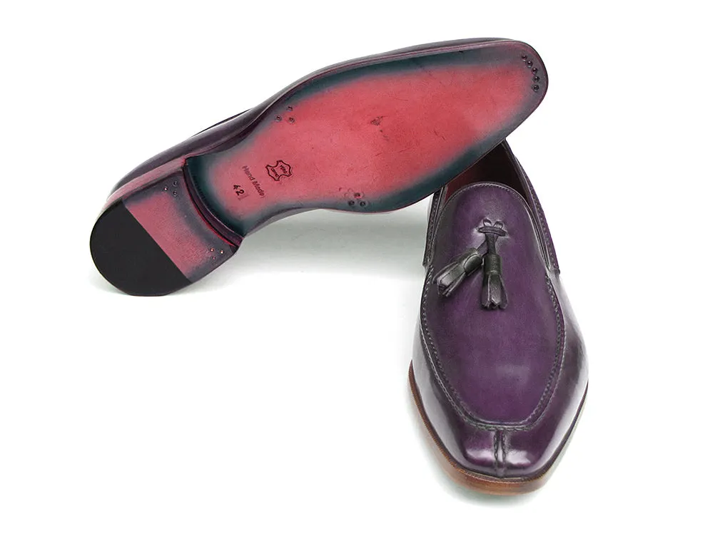 Paul Parkman Men's Tassel Loafer Purple Hand Painted Leather Shoes (Id#083)