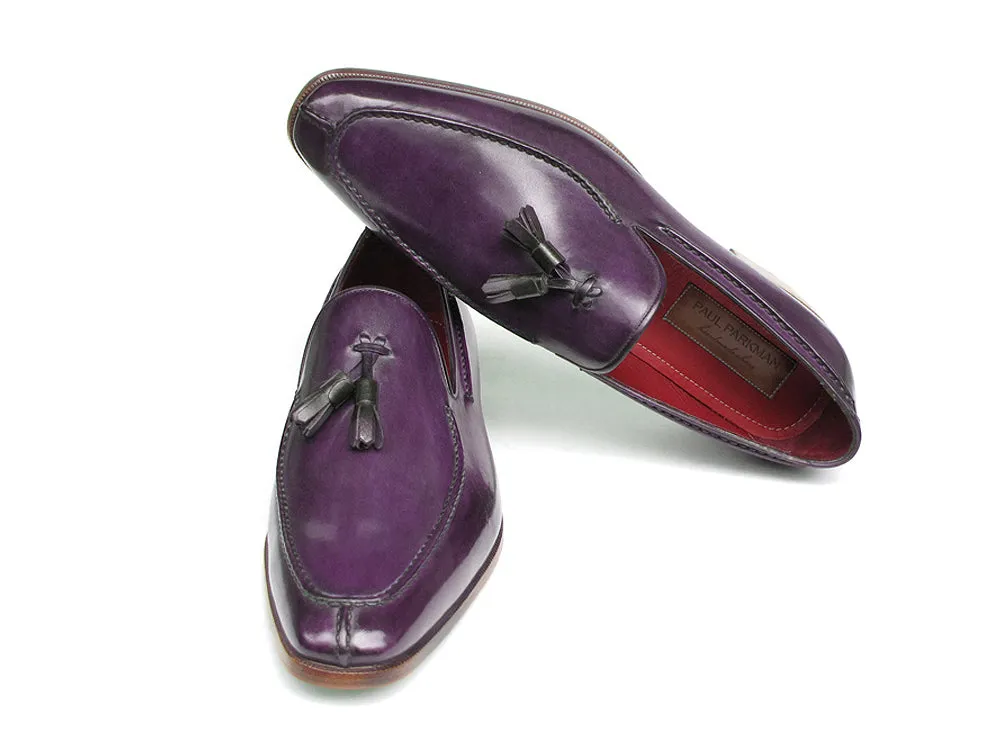 Paul Parkman Men's Tassel Loafer Purple Hand Painted Leather Shoes (Id#083)