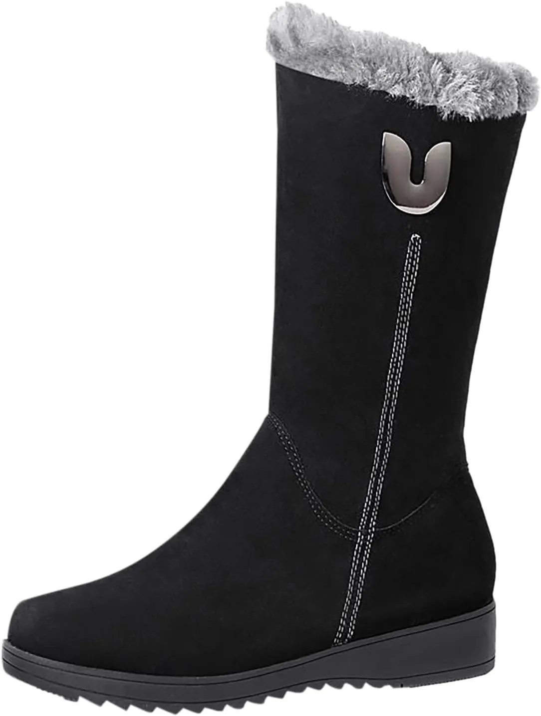 Plush Snow Boots for Women Fashionable Versatile Mid Calf Boots Fleece Lined Warm Wedge Knee High Snow Boot for Women