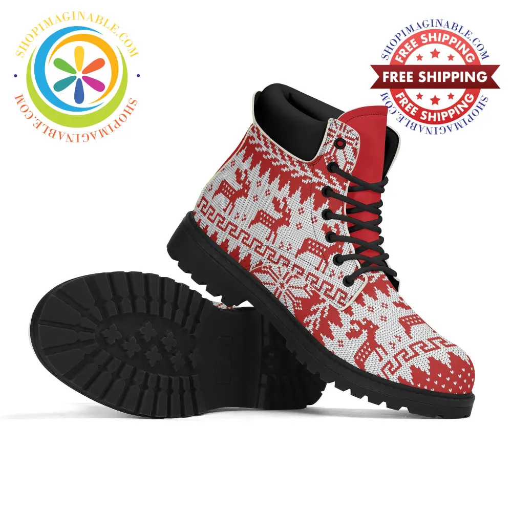 Red Christmas Sweater Ladies Boots