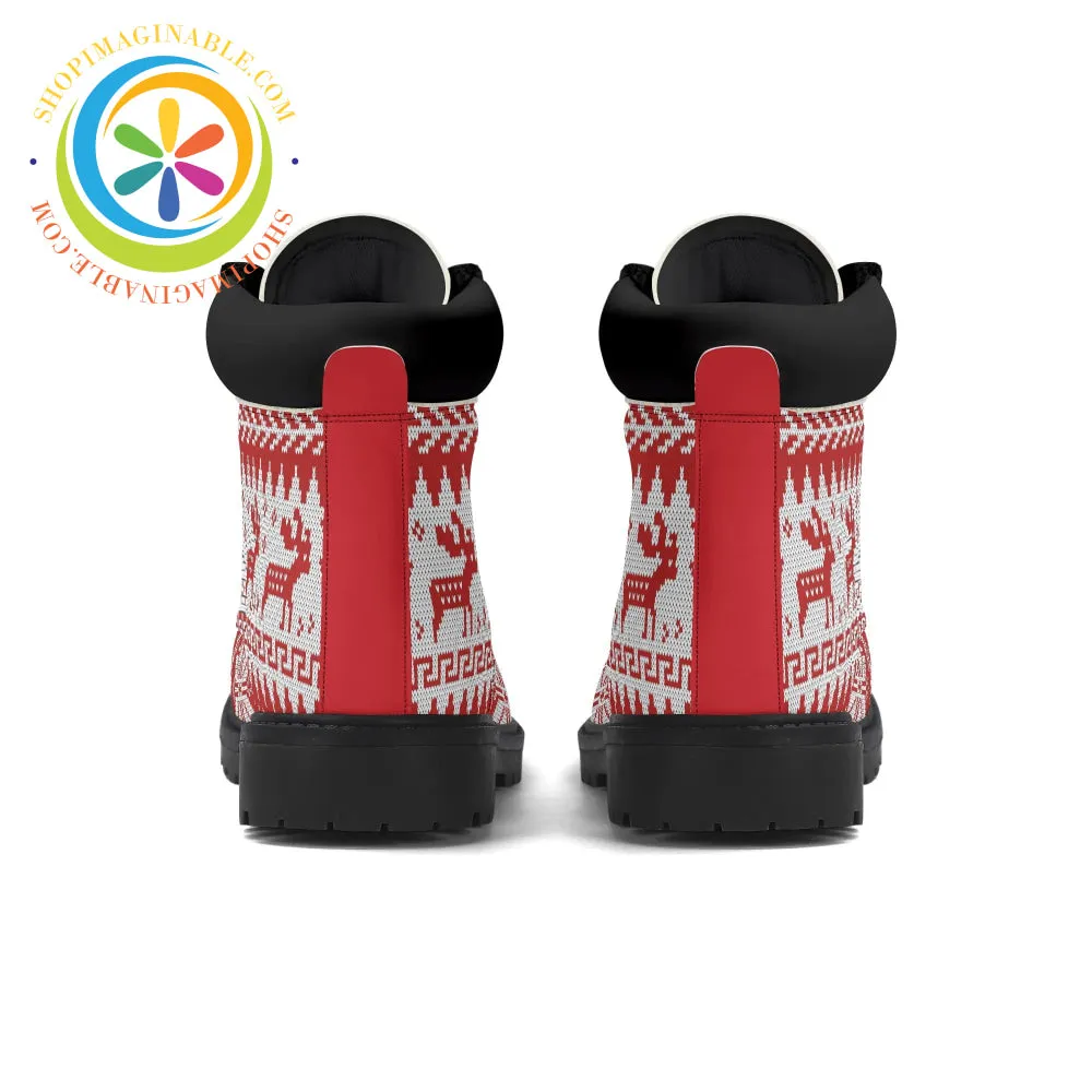Red Christmas Sweater Ladies Boots