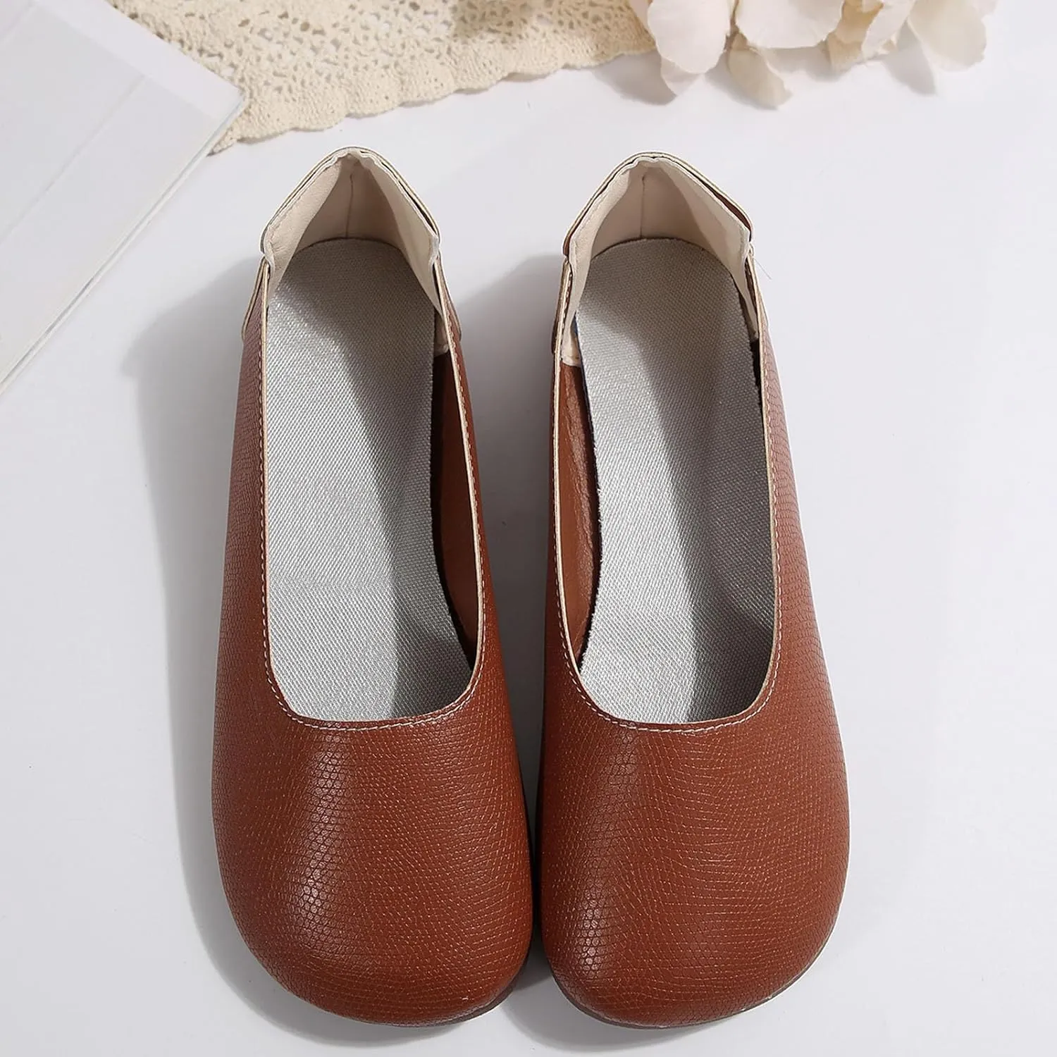 Round Toe Women Flat Shoes Slip on Dress Ballet Flats Shoes Women Comfort Solid Flat Shoe Close Toe Slingback Work Moccasins Comfortable Lightweight Breathable Going Out Footwear