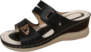 Sandals for Women 2025 Wedge Slides Dressy Summer Comfortable Open Toe Slip on Wedge Sandals with Arch Support Orthopedic Bunion Sandal Breathable Walking Beach Slippers Diabetic Wedge Slippers