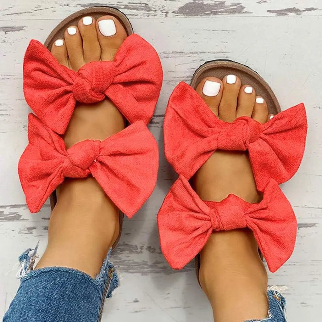Sandals for Women Platform,Bow Slip-on Flip Flops Summer Slippers Flat Bottom with Bowknot Casual Open Toe Shoes
