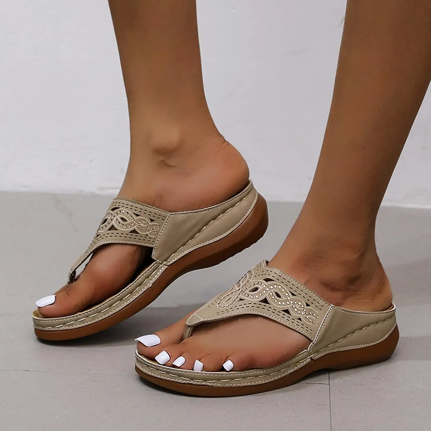 Sandals for Women Summer Dressy, Platform Arch Support Sandal Bohemian Anti-Slip Shoes Comfortable Beach Sandals
