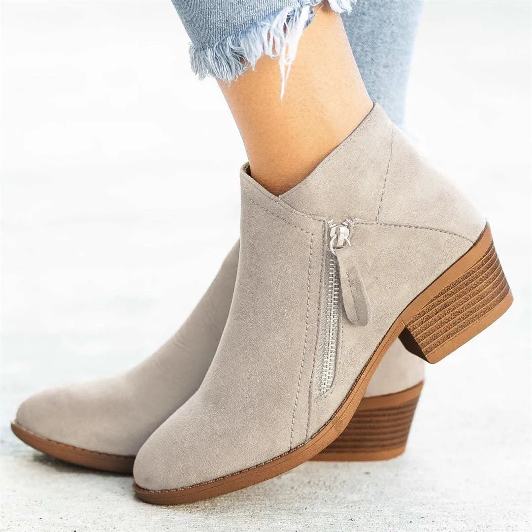 Side Zip Chunky Heel Ankle Boots