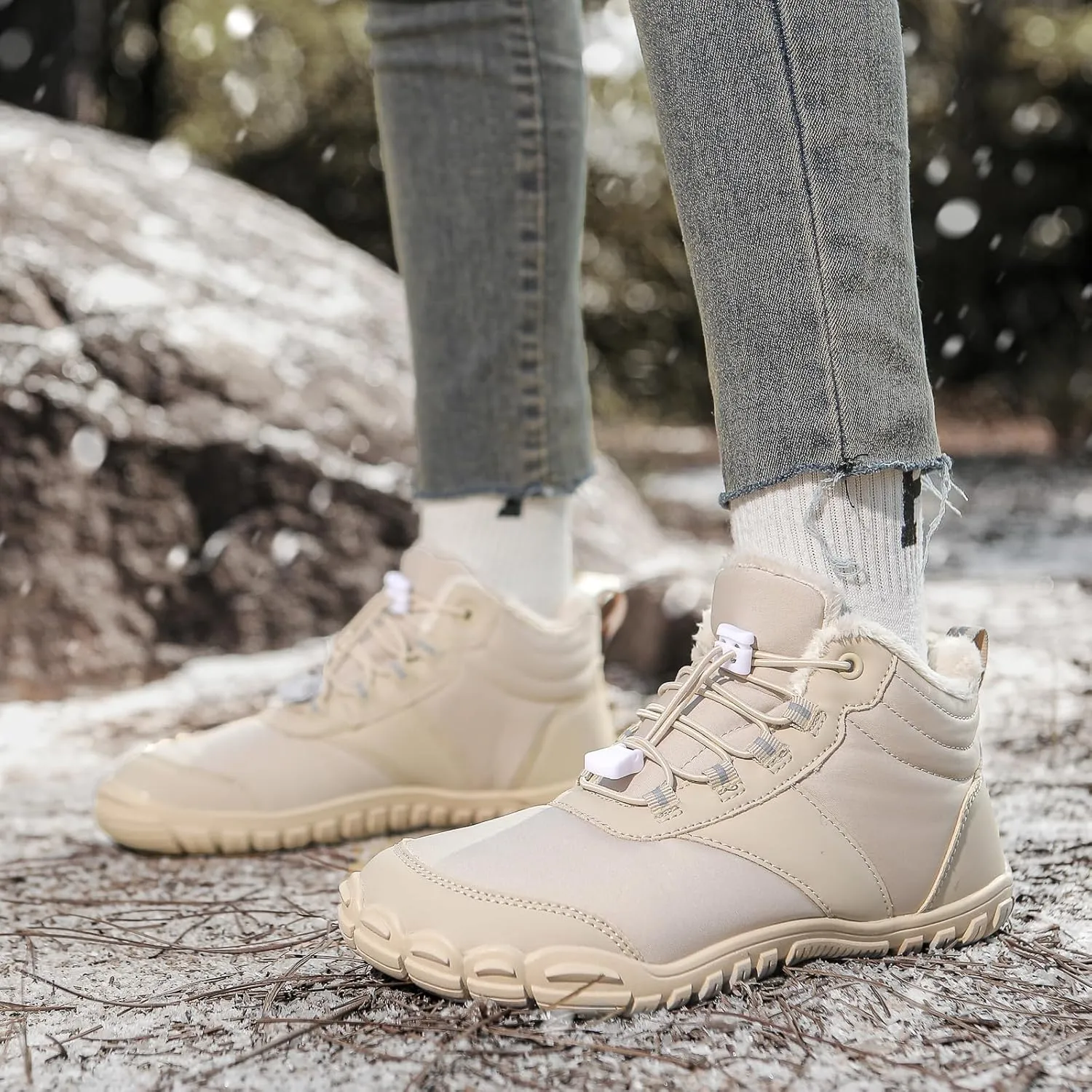 Snow Boots for Women&Men Winter Boots Barefoot Women's Men's Warm Faux Fur Lined Waterproof Snow Sneakers Wide Toe Box Zero Drop Ankle Booties Slip On Minimalist Barefoot Winter Casual Shoes