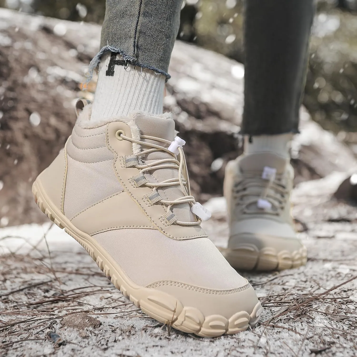 Snow Boots for Women&Men Winter Boots Barefoot Women's Men's Warm Faux Fur Lined Waterproof Snow Sneakers Wide Toe Box Zero Drop Ankle Booties Slip On Minimalist Barefoot Winter Casual Shoes