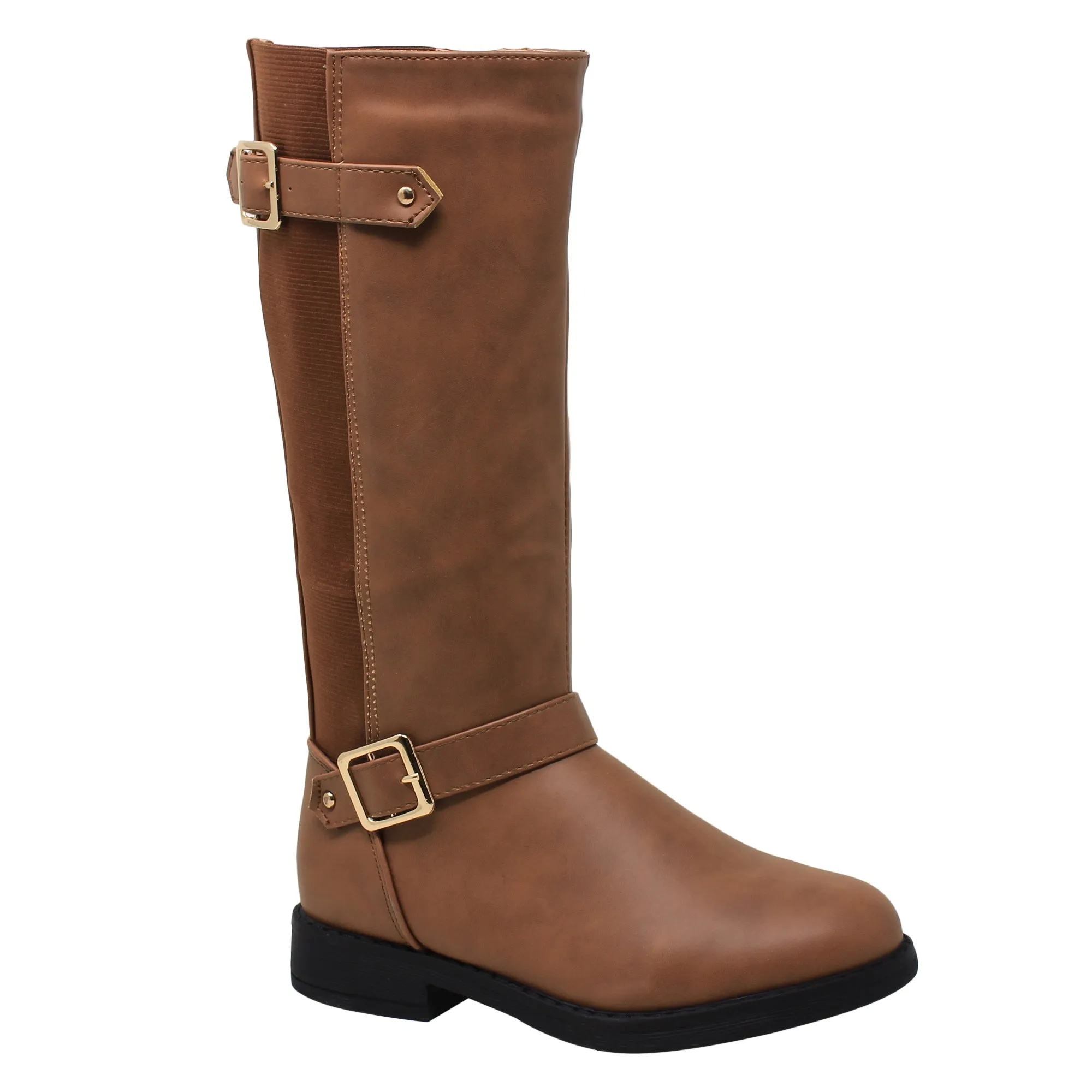 SOBEYO Girl's Knee-High Riding Boots Back Elastics Camel