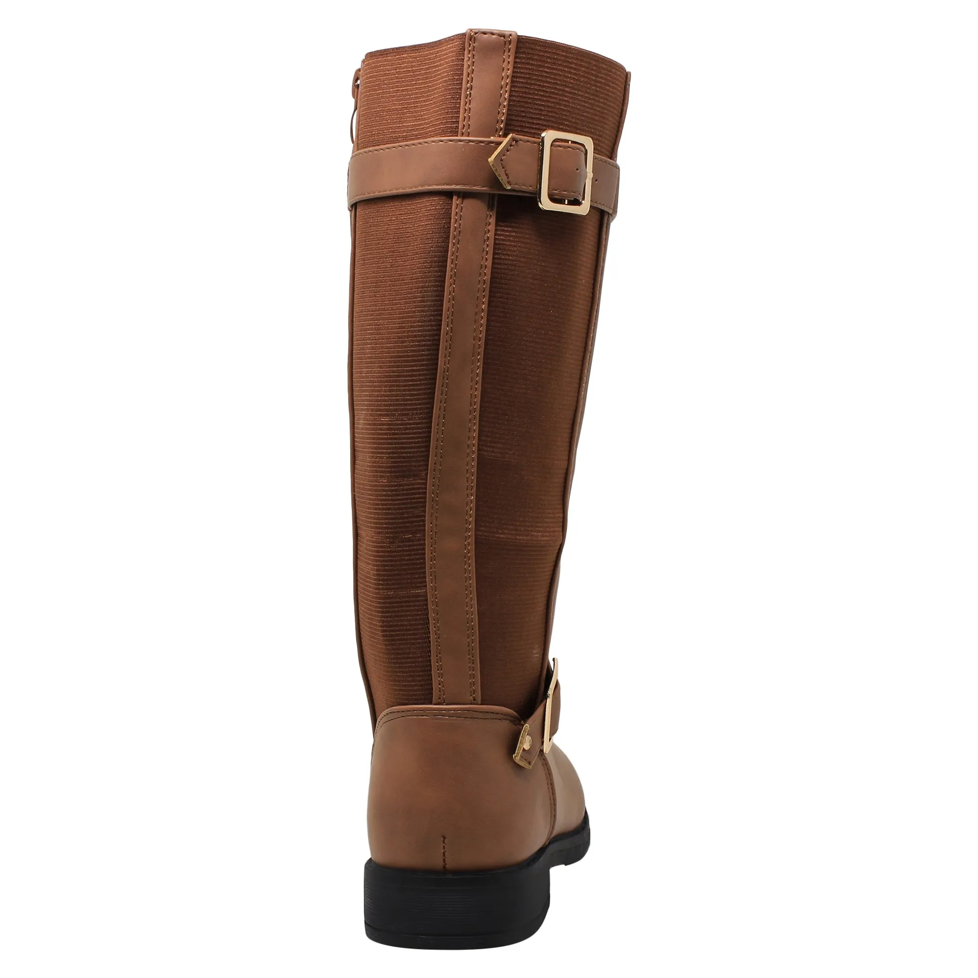 SOBEYO Girl's Knee-High Riding Boots Back Elastics Camel