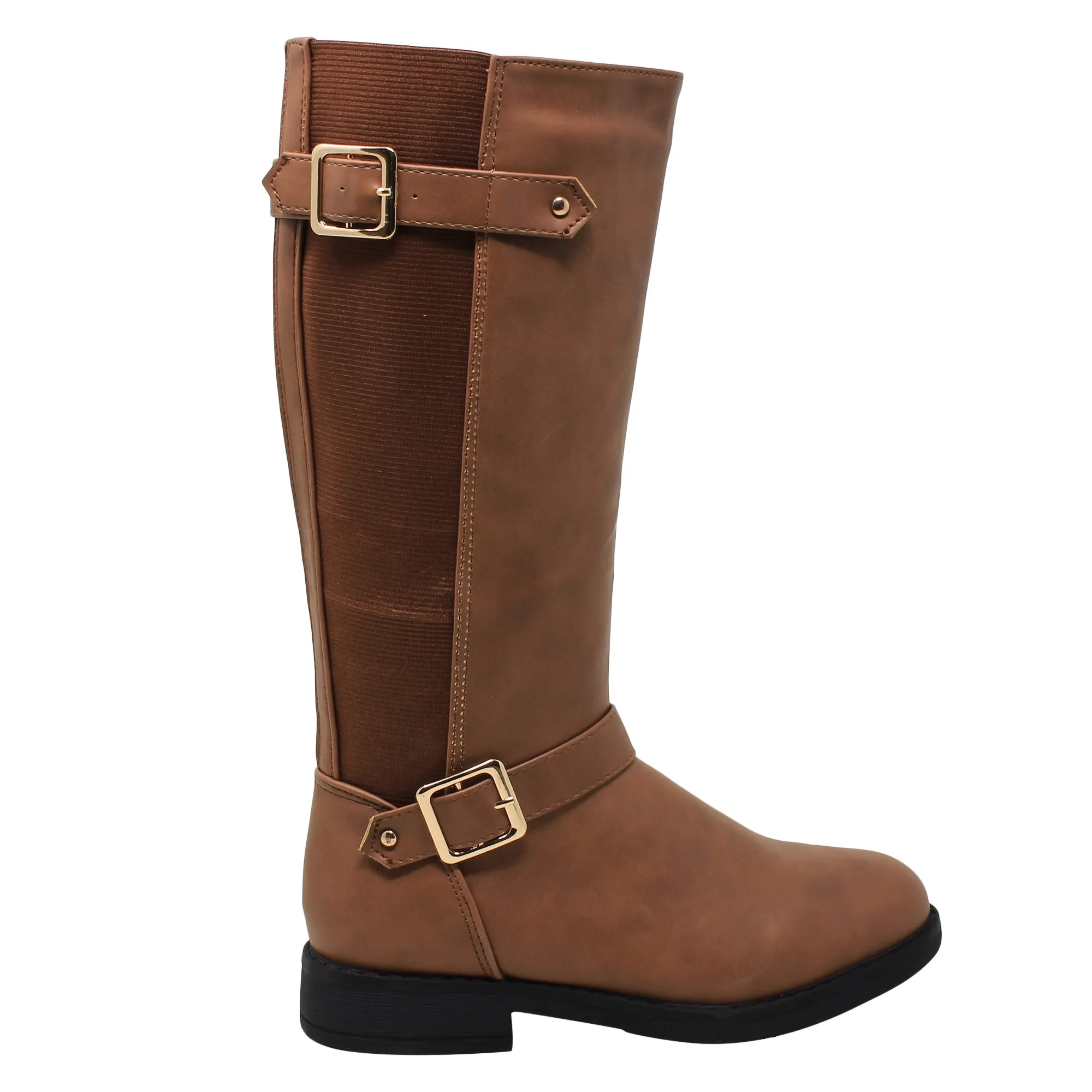 SOBEYO Girl's Knee-High Riding Boots Back Elastics Camel