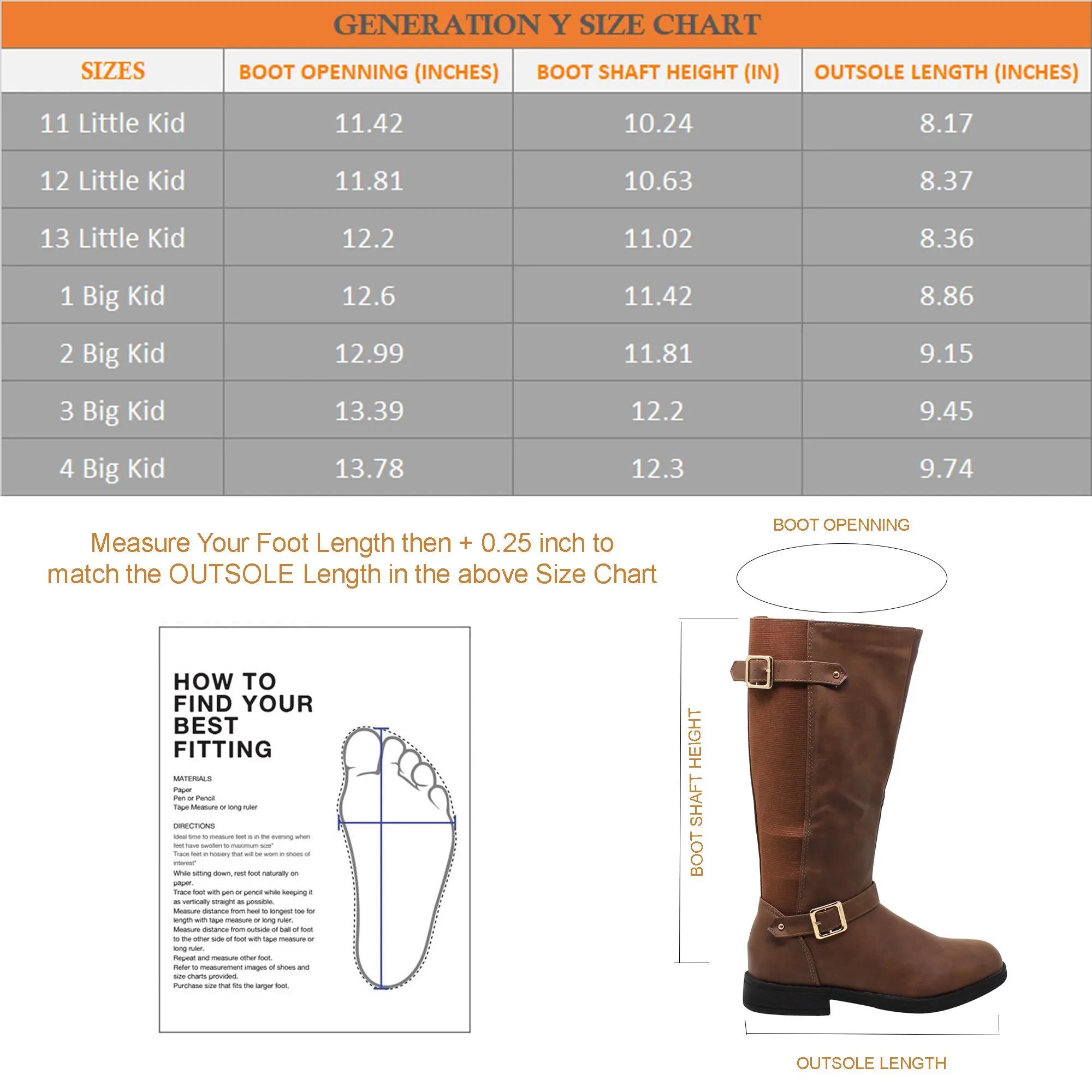 SOBEYO Girl's Knee-High Riding Boots Back Elastics Camel